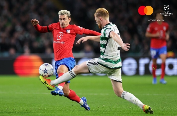 Players of Celtic FC and Atletico Madrid photographed during an UEFA match