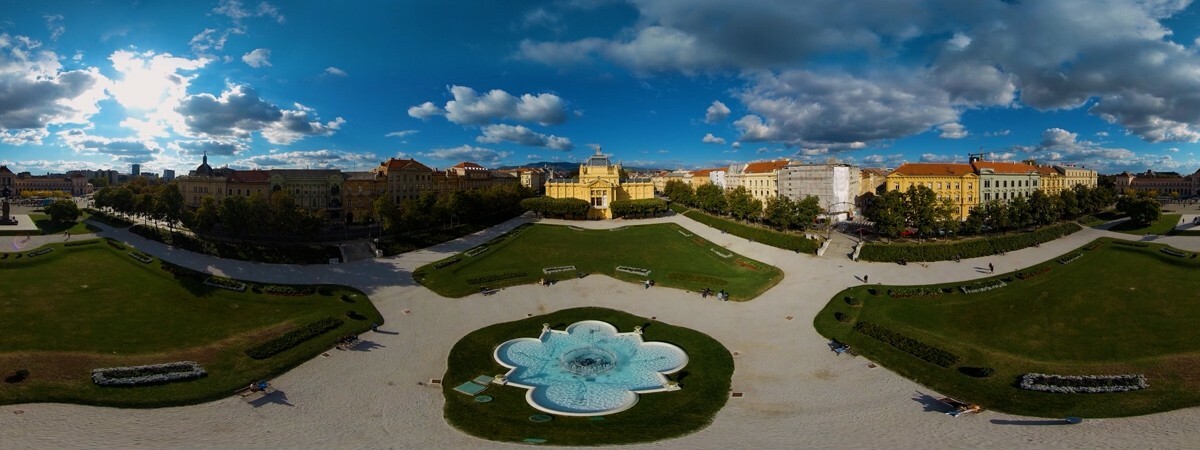 Panoramic view of Zagreb Art Pavilion and its surroundings.