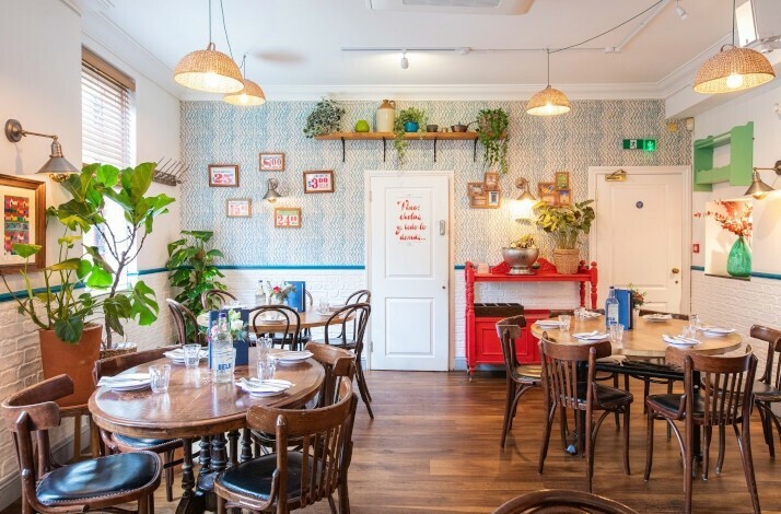 The interior of Santo Remedio reataurant designed in bright colors